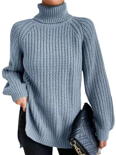 EGSDMNVSQ Maglione Donna Maglione Collo Alto Coste Maniche Lunghe Maglione Lavorato Maglia Spessa all'Uncinetto Maglione Pullover Allentato Top Elasticizzati Caldi Maglia Invernale
