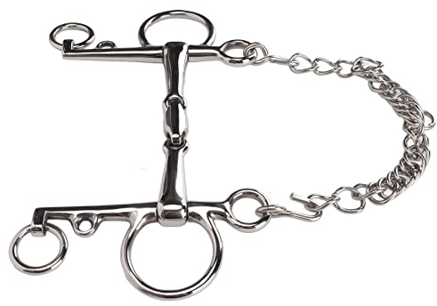 HOHXFYP Mors Pelham, Mors Équestre en Acier Inoxydable À Double Articulation en Cuivre Pelham avec Chaîne, Filet de Cheval Durable et Confortable Mors Happy Mouth pour Chevaux