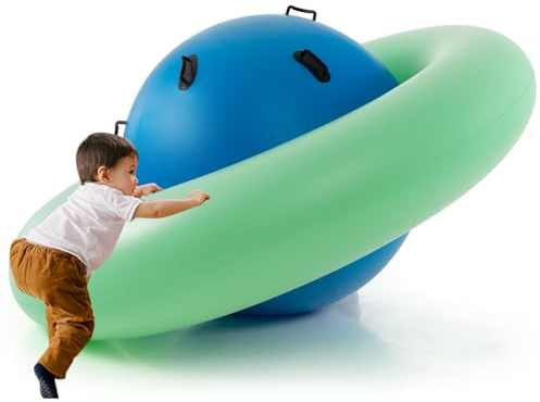SOARS Bascule Gonflable Enfant 223 X 123 CM, Dôme d'escalade avec 6 Poignées, Charge Maximale 113 KG, 3 Enfants, Jeux Intérieur & Extérieur, pour Enfants à Partir de 5 Ans (Bleu+Vert)