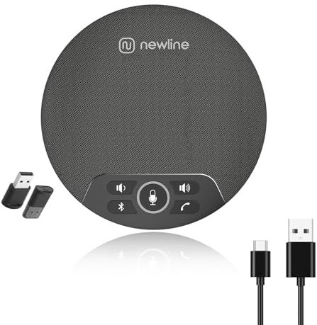 N newline Konferenzlautsprecher 4 eingebaute Mikrofone, Bluetooth USB PC Tischmikrofon Rauschunterdrückung tragbare Konferenzmikrofon Freisprecheinrichtung für 8-16 Personen, mit Dongle