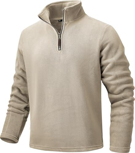 Tansozer Herren 1/4 Zip Fleece Pullover Winter Pulli Warme Sweatshirts mit Verstellbarem Kordelzug (Khaki, XL)