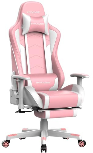 GTPLAYER Gaming Stuhl Gamer Stuhl mit Fußstütze Bluetooth Lautsprecher Ergonomischer Bürostuhl Computerstuhl Schreibtischstuhl PC Stuhl mit verstellbare Rückenlehne 150 kg Belastbarkeit pink