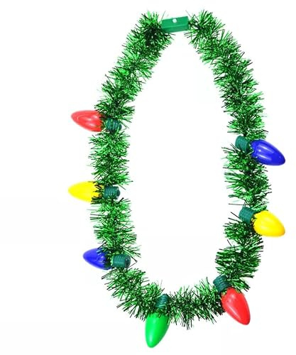 eBoutik - Fun Novelty Tinsel Necklace Christmas Tree Lights - Joke Xmas Party Costume Light Up LED Accessory - For Xmas Jumper Day, School & Office Parties, Festive Markets Outfit