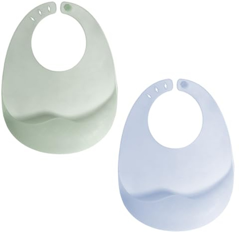 FEQDWOX 2 Piezas Baberos Impermeables de Silicona para Bebé, Flexible y Suave, Libre de BPA, Apto para lavavajillas, Impermeable, Fácil de limpiar, Silicona Bebe