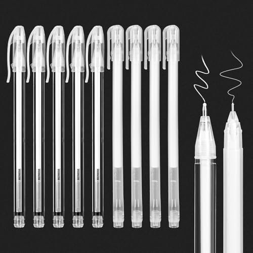 LUXECOVE Set mit 9 weißen Gelstiften, fineliner set, reifenstift weiß wasserfest, 0,8 mm 0,6 mm Strichstärke, wasserfeste weiße Stifte zum Malen, Kunstdesign, Skizzieren