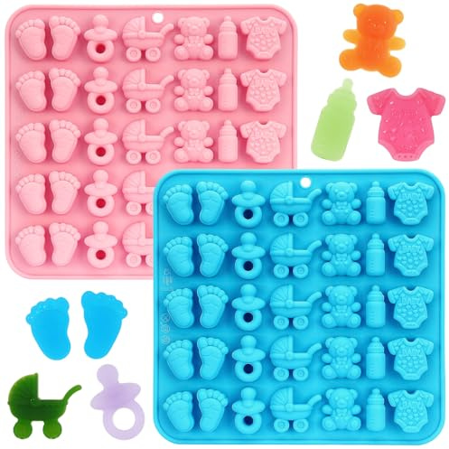 2 Pack Baby Shower Chocolate Molds, Babies Silicone Candy Molds with Onesie Feet Pacifier Cradles Bear Bottle, Babies Chocolate Molds for Party Cake Candy Gummy Cupcake Topper Decorations (Baby)