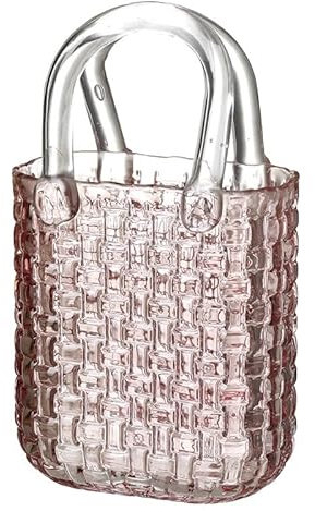 Heaven Sends Pink Glass Bag Vase – Textured Decorative Handbag Ornament for Floral Displays or Shelf Styling – Unique Blush Glass Vase for Modern Home Décor, 15cm x 10cm x 22cm