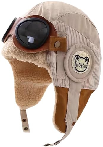 Yixda Berretto invernale per bambini, da aviatore, per ragazzi e ragazze, caldo, antivento, B04 Beige, Taglia unica