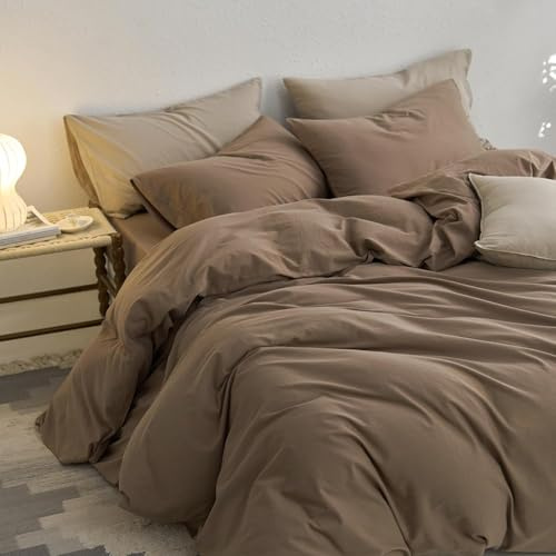 Sedefen Bettwäsche 200x200 cm Baumwolle Braun,Oeko-TEX zertifizierte Bettwäsche Set,Baumwollbettwäsche mit Reißverschluss und 2 Kissenbezug 80x80 cm