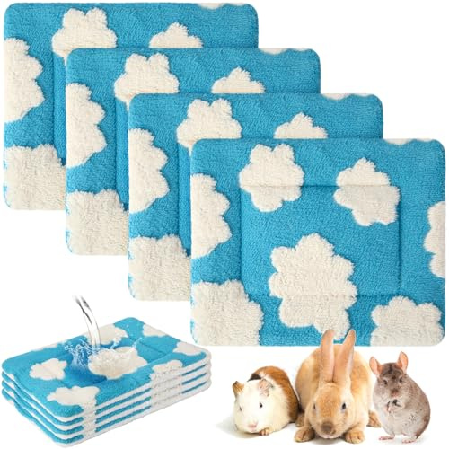 Haull 4 Pcs Waterproof Guinea Pig Bedding Mat, White Cloud, 13 x 10