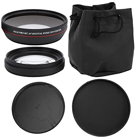 Wangcmcol Lente aggiuntiva nera grandangolare 0,45x in lega e vetro ottico per obiettivo fotocamera da 77 mm