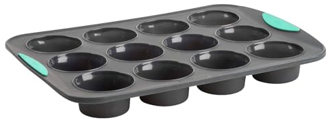 Trudeau Structure Silicone Muffin Pan – 12 Cup, Flexible Silicone with Hard Lining to Hold Shape, Non-Stick, BPA-Free, Dishwasher Safe, Heat Resistant to 428°F – Grey/Mint