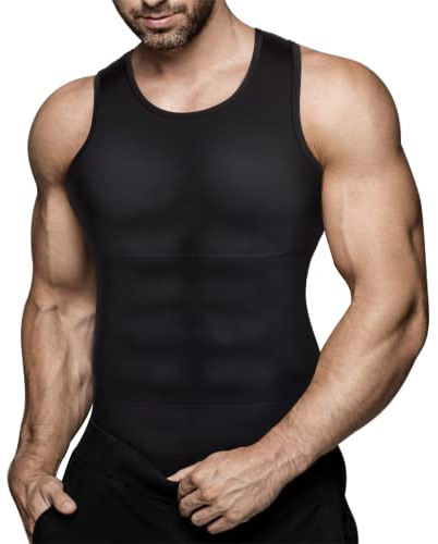 Mens Compression Shirt Slimming Body Shaper Vest Workout Tank Tops Abs Abdomen Undershirts(Black, M)