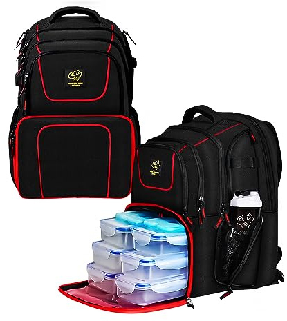 519 Fitness Meal Prep Mochila térmica impermeable para almuerzo, mochila de senderismo para hombres y mujeres, mochila refrigerante de picnic con 6 contenedores de comida a prueba de fugas y 2