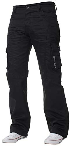 Kruze Pantalon de travail cargo en denim pour homme grande taille, Noir , 42W / 32L