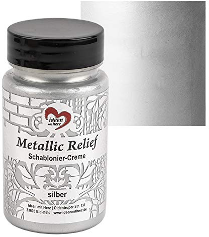 Idéer med hjärta stenciljärkräm metallisk relief | fin strukturpasta | stencileringsfärg | stencileringspasta | 90 ml | vattenbaserad (silver)