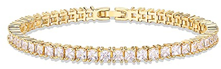 PAVOI 14K Gold Plated Cubic Zirconia Classic Tennis Bracelet | Yellow Gold Bracelets for Women | 3mm CZ, 7.5 Inches