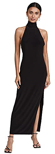 Norma Kamali Women's Halter Turtle Side Slit Gown Cocktail Dress, Black, Small