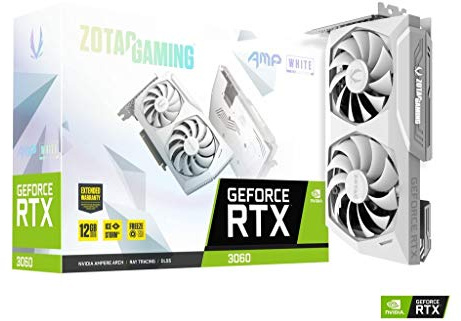 Zotac Gaming GeForce RTX™ 3060 AMP White Edition Carte Graphique de Jeu 12 Go GDDR6 192 Bits 15 Gbps PCIE 4.0 Refroidissement IceStorm 2.0, contrôle Actif du Ventilateur, arrêt du Ventilateur de