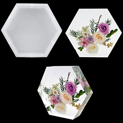 FineInno Moule Resine Silicone Hexagone, Moule en Silicone Époxy Cristal Serre Livre, Moulage en Résine pour Fabrication de Bougies, Savon, Spécimen de Fleur/Insecte