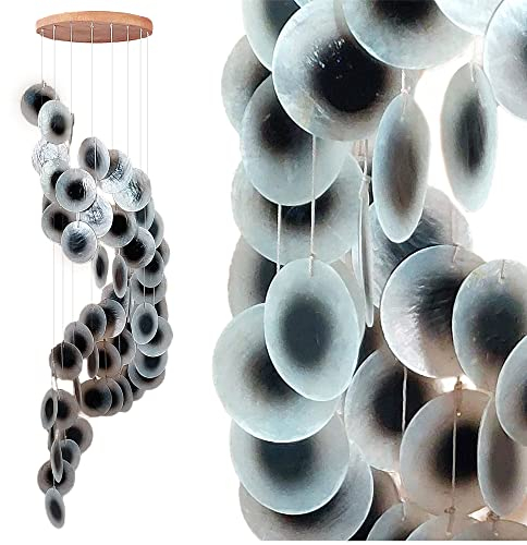 ART-CRAFT Capiz Muschel Kette Girlande Spirale schwarz-weiss als hänge Deko für Fenster oder deko Wohnzimmer Garten Dekoration Länge 90cm