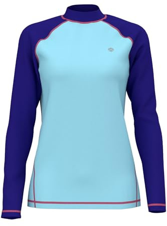 Womens Long-Sleeve Surfing Rashguards - Female UV Protection Active Water Sport Swim Tee Breathable Rash Shirt Quickdrying Beach Wet Top Lt.Blue 16
