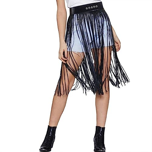 NEEMOSI Falda con flecos para mujer, cinturón de flecos, falda de piel, cinturón sexy con borla, cinturón de cintura ajustable, punk para falda, pantalones, bikini, piel sintética, borla, falda SM,