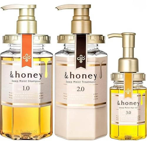 &Honey Deep Moist - Kit de cuidado del cabello (3 piezas: champú, tratamiento y aceite ultrahidratante)