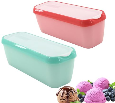 TOOSOAR 2 pièces Bacs à Glace avec Couvercle,Récipient à glace réutilisable de 1.5 L,pour Les Crèmes Glacées Fait-Maison,Sans BPA,Passe au lave-Vaisselle et au Congélateur
