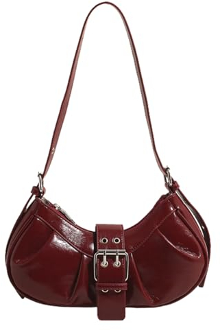 CRGANGZY PU-Leder-Umhängetasche Y2K for Damen, kleine Clutch-Handtasche mit verstellbarem Riemen, Hobo-Tasche, Schnalle, plissierte Unterarm-Geldbörse for Reisen, Pendeln (rot)