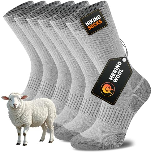 Niorasen Herrar Termosockor Merinoull Vandringsstrumpor för Män och Kvinnor, Vandringstrumpor, Dämpade, Antiskavsår, Prestanda Sportsockor för Löpning, Cykling, Trekking, Arbete, 3 Par