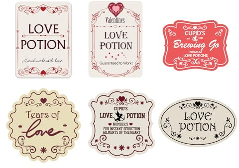Valentine Potion Bottle Stickers, Valentine's Day Wine Bottle Labels, Valentines Day Decor Decals for Valentines Wedding Anniversary Party Supplies,6 Designs,60 Pcs
