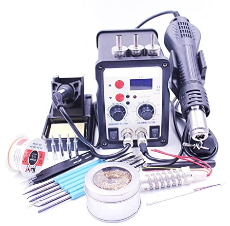 Stazione saldante, 2 in 1 Stazione di saldatura 8586 700W Ferro di saldatura ad aria calda BGA Riparazione della saldatura della pistola ad aria calda di desolamento della stazione di ripiani per rila