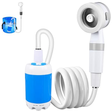 Bomba de ducha portátil recargable con batería de 4000 mAh y flujo de agua ajustable, ideal para camping, senderismo, baño de mascotas y limpieza del coche (B)