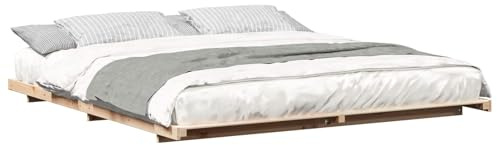 vidaXL Estructura de Cama Marrón 200 x 200 cm Madera de Pino Macizo, Cama Moderna y estilosa, Marco de Madera sólida, Ahorro de Espacio, Muebles Minimalistas para Adultos