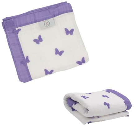 Snuggle Buds Organic Cotton Baby Blanket | Soft & Breathable 6-Layer Swaddle & Receiving Blanket | Lightweight Quilt for Newborns & Toddlers | Gender-Neutral(Multiple Adorable Prints) (Lilac Flutter)
