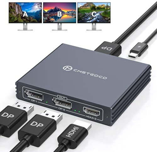 VEDINDUST DisplayPort Splitter 1 Entrada 3 Salidas DP a HDMI y DP Adaptador, 4K@120Hz 4K@60Hz Compatible con los Modos MST y SST, Pantalla Extendida MST sólo para Windows