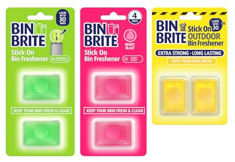 Bin Brite Stick-On Bin Freshener Multipack | 3 Scents (Citronella & Lemongrass, Berry Blast, Outdoor Citronella) | Extra Strong Odour Neutraliser for Indoor & Outdoor Bins | Long Lasting Up to 30 Days