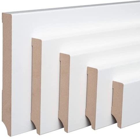 REESE Sockelleisten Weiß MDF - Weimarer Profil - 80mm Höhe - 20 Stück / 44 lfm - 230 cm - Fußleisten modern - viele Höhen - nicht selbstklebend