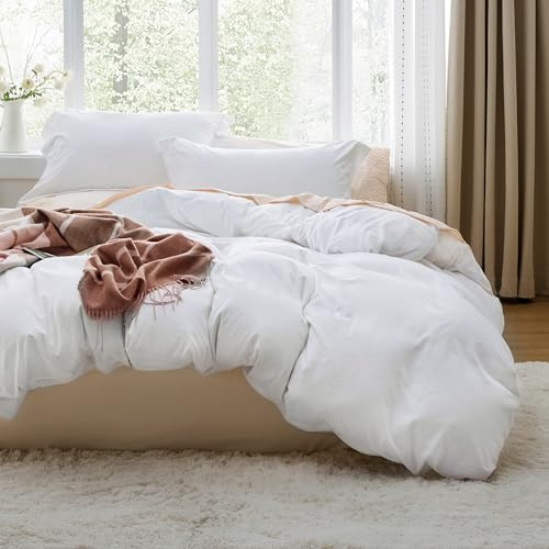 Bedsure Prewashed Duvet Cover King, Bedding Set with Zipper Closure, White