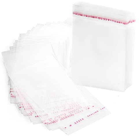 RUBY 200 Bolsas Transparentes con Cierre Adhesivo, Bolsas de Celofán para Dulces, Galletas y Regalos, Plástico Transparente Resistente para Embalaje y Manualidades, 16x24 cm