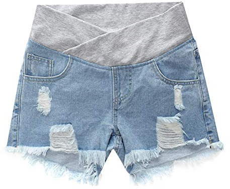 kewing Verano Pantalones Cortos de Maternidad - Ropa De Embarazo Shorts de Mezclilla Cintura elástica Jeans Shorts por Mujeres Embarazadas