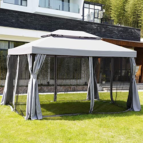 Grand patio Gazebo 3×4m Outdoor Canopy with Side Netting and Curtains Heavy Duty Outdoor Shelter for BBQ, Event, Party -Gray