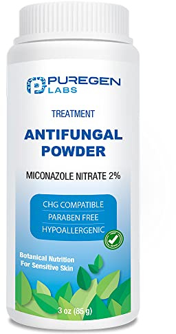 Puregen Labs Antifungal Powder with 2% Miconazole Nitrate for Common Fungal Infections Including Athlete’s Foot, Jock Itch and Ringworm, Talc Free, 3 oz (85g)