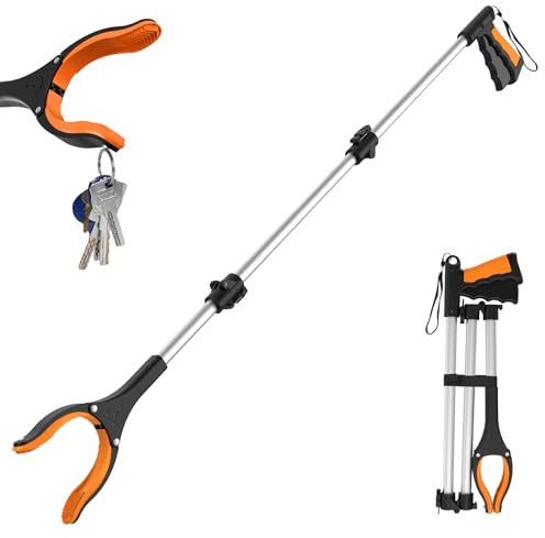 43 Extra Long Grabber Tool, Foldable Grabbers for Elderly Grab It Reaching Tool with Rotating Jaw +Magnets, 4 Wide Claw Opening Reacher Grabber Pickup Tool, Grabber Reacher Tool Heavy Duty