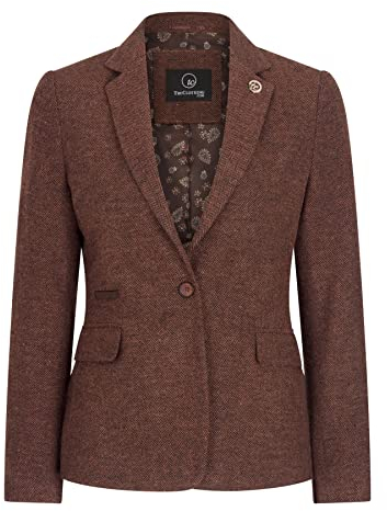 Ladies Blazer Tweed Herringbone Wool Classic Smart Casual Vintage Rust Brown - Camel 18