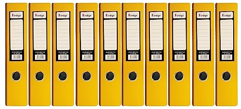 indigo® Premium A4 Office Lever Arch File - Durable, Organized File Storage -(FSC Certified, Yellow, 70mm Spine - Pack of 10)