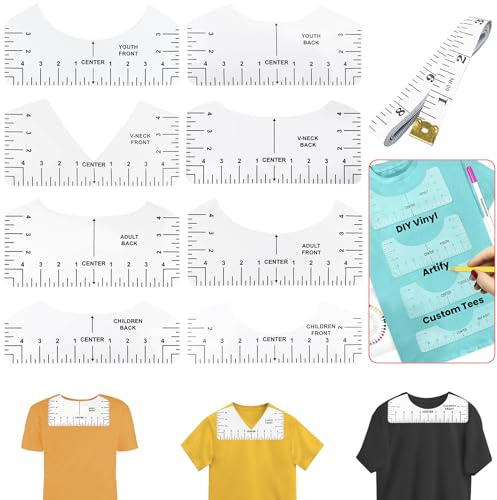Baxcdyswe T-Shirt Ausrichtungslineal, 8 Stücke Weiß Schablonen-Lineal, sockenlineal plotten bügellineal hitzebeständig, T-Shirt Ausrichtung Lineal und ein 1.5m Maßband für Erwachsene Kinder und Jugend