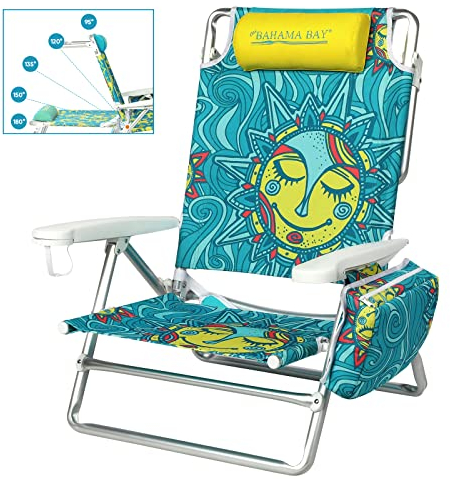 Old Bahama Bay Backpack Beach Chair, Aluminum Lightweight Reclining 5-Position Lounge Chair for Adults Heavy Duty Support 400 LBS Portable Folding with Cooler Bag Camping Chair for Sand Outdoor
