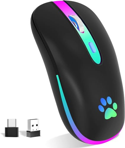 KBCASE Maus Kabellos 2,4 GHz-USB Funkmaus, Bluetooth Maus 1600 DPI Optical Tracking, Wiederaufladbare Gaming Wireless Mouse mit 7 Farben LED-Licht für PC, Laptop, Mac,iOS, Android, iPad, Windows